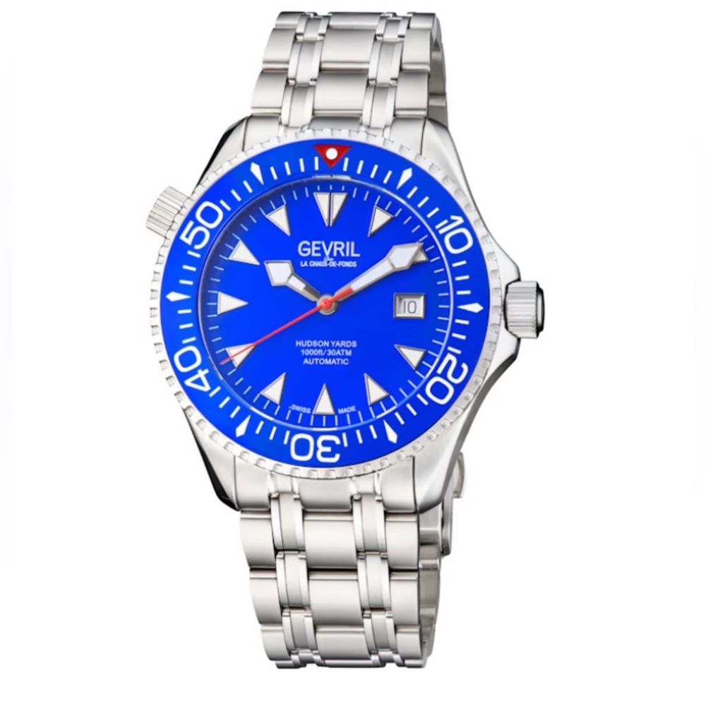 Gevril Men 48801 Hudson Yards Swiss Automatic Diver Rotating Ceramic Bezel Watch